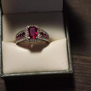 Lab Grown Ruby 925 Sterling Silver Emerald Cut, Moissanite Diamond Engagement Ring, Anniversary Gifts.