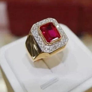 Lab Grown Ruby Emerald Cut 925 Sterling Silver, Moissanite Diamond Engagement Ring, Anniversary Gifts.