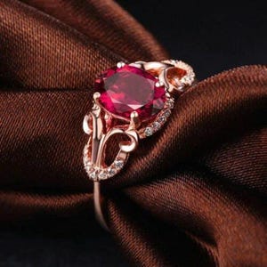 Oval Cut Lab Grown Ruby, 925 Sterling Silver Moissanite Diamond, Wedding Ring, Anniversary Gift For Her.