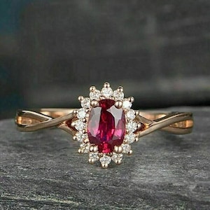 Oval Cut Lab Grown Ruby, 925 Sterling Silver Moissanite Diamond, Wedding Ring, Anniversary Gift For Her.