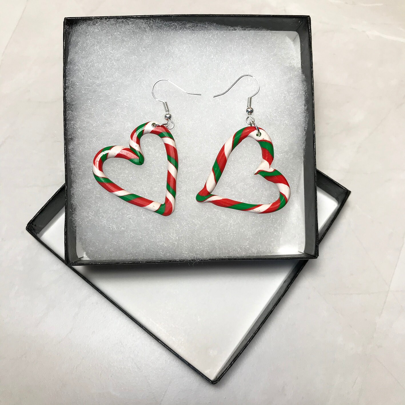 Polymer Clay Candy Cane Heart Earrings Etsy