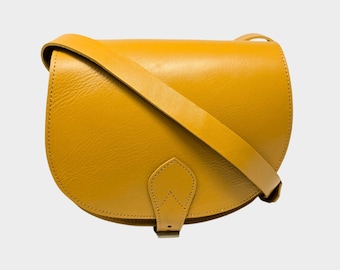 Leather Saddle Bag Crossbody Sam Yellow