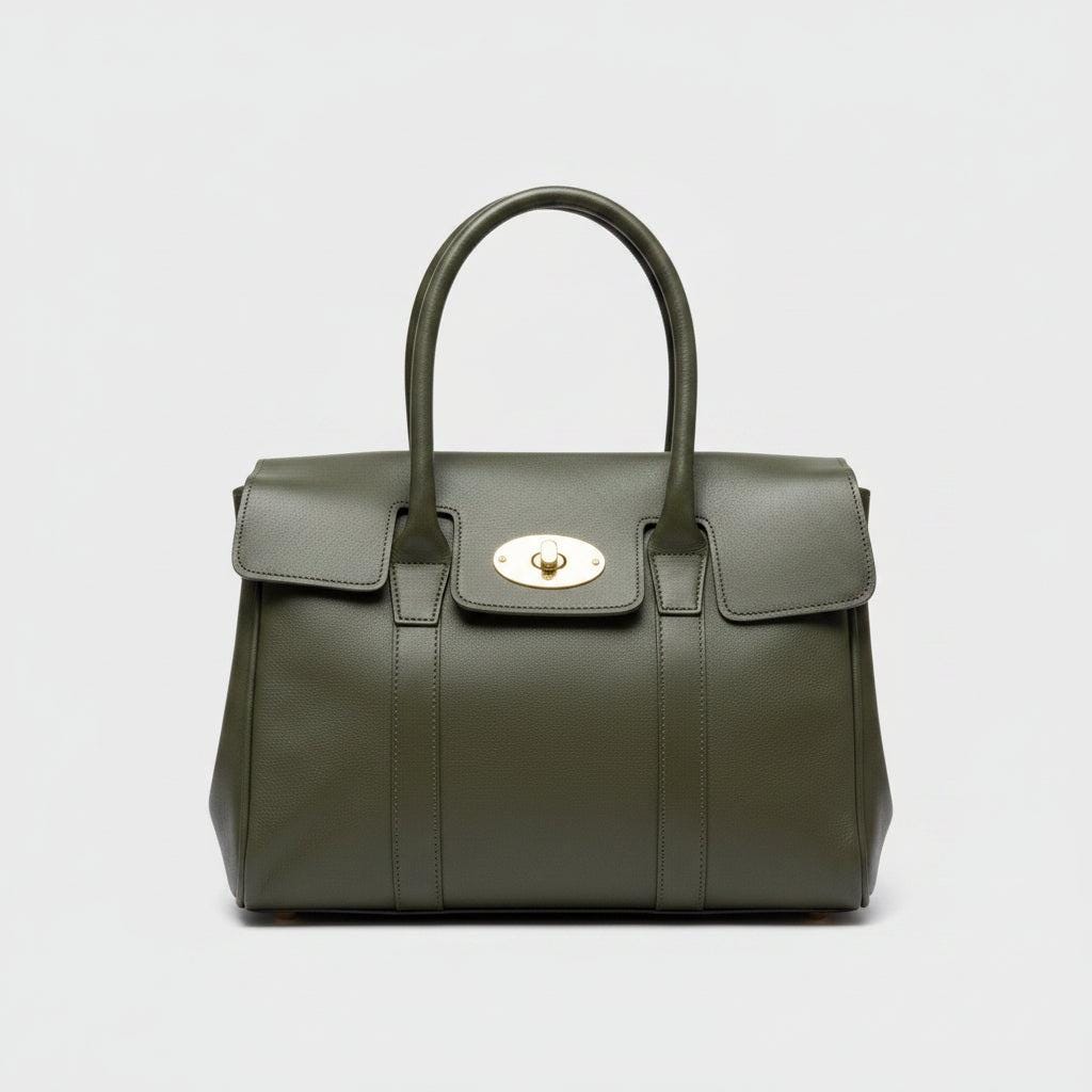 Harriet Olive Green Leather Tote Bag Handcrafted Full-Grain Work & Laptop Tote