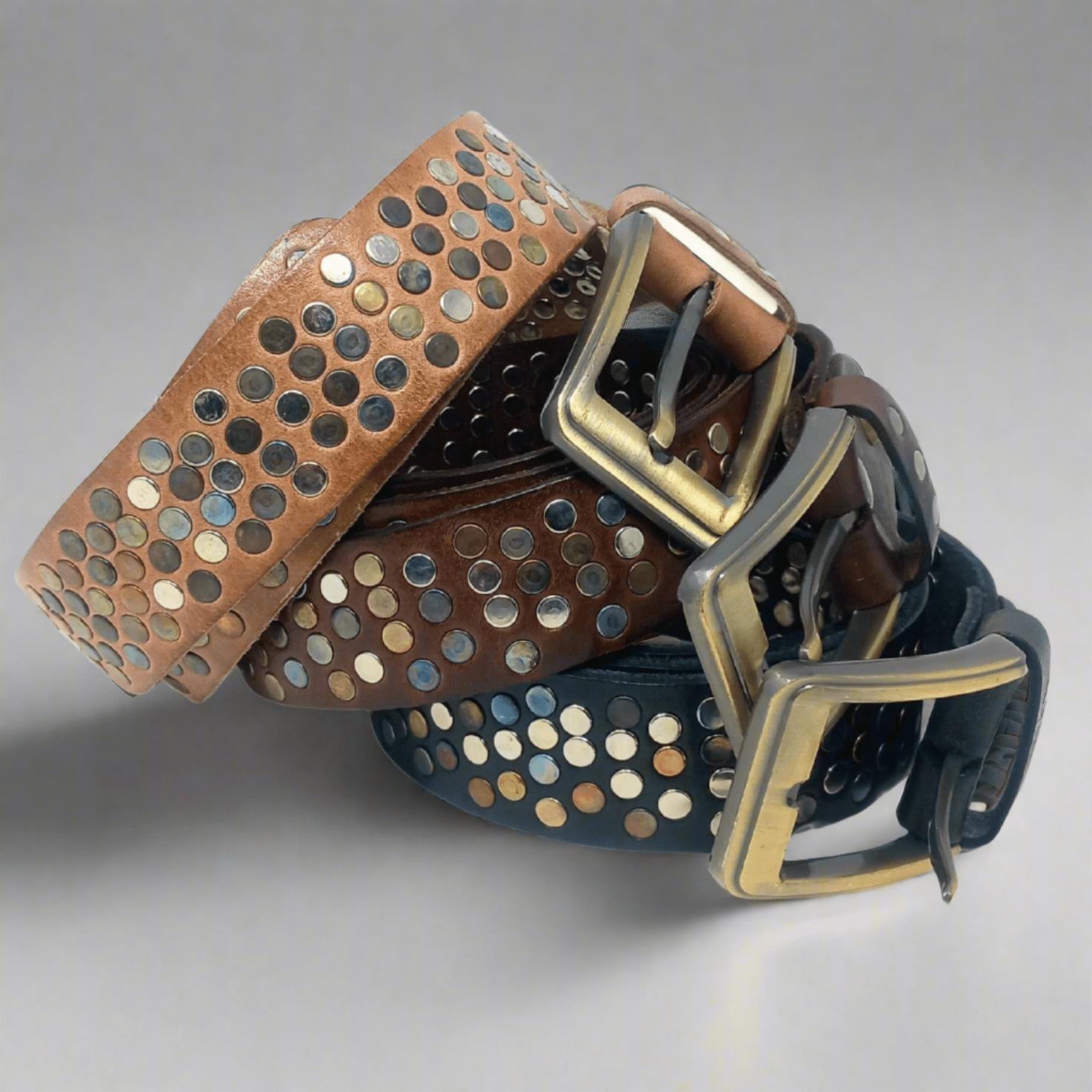 Bed Stud Studded Leather Belt Black Pyramid Stud Belt Genuine Leather Three Row Rock Goth  main image 2
