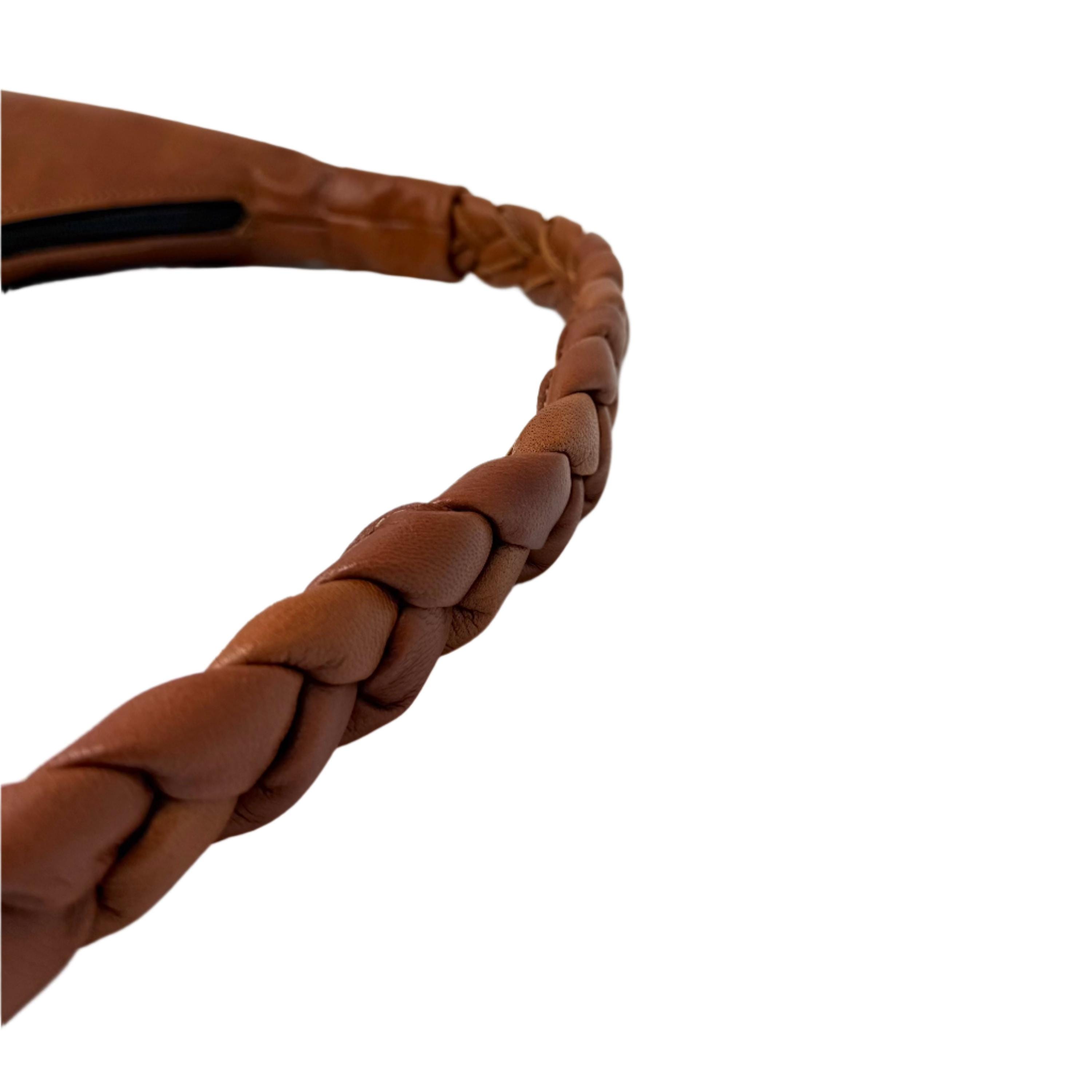 Tan Half Moon Leather Shoulder Bag – Handmade With Braided Handle 