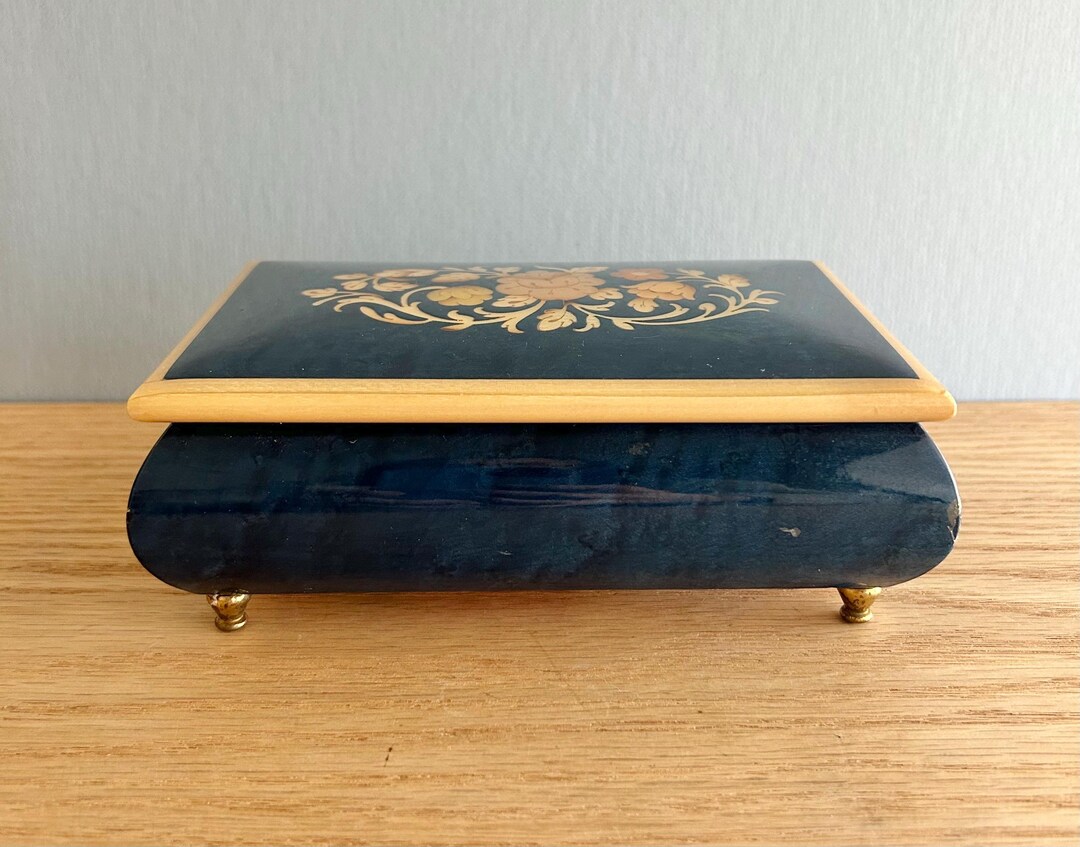 Reuge Music Box Blue With Floral Inlay Plays Star Dust Made in Italy - Etsy