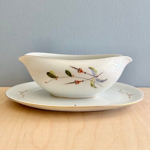 KPM Krister of Germany gravy boat white with mid-century floral design