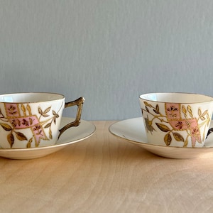 A Klingenberg Limoges Japonisme porcelain demitasse cups and saucers set of 2 1880s