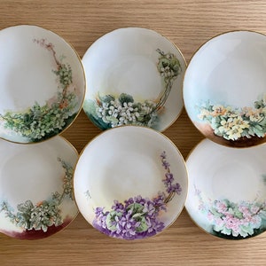 Jean Pouyat Limoges France hand-painted dessert plates set of 6 early 1900s