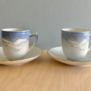Bing & Grondahl demitasse cups and saucers in Seagull pattern Danish 1960s set of 2