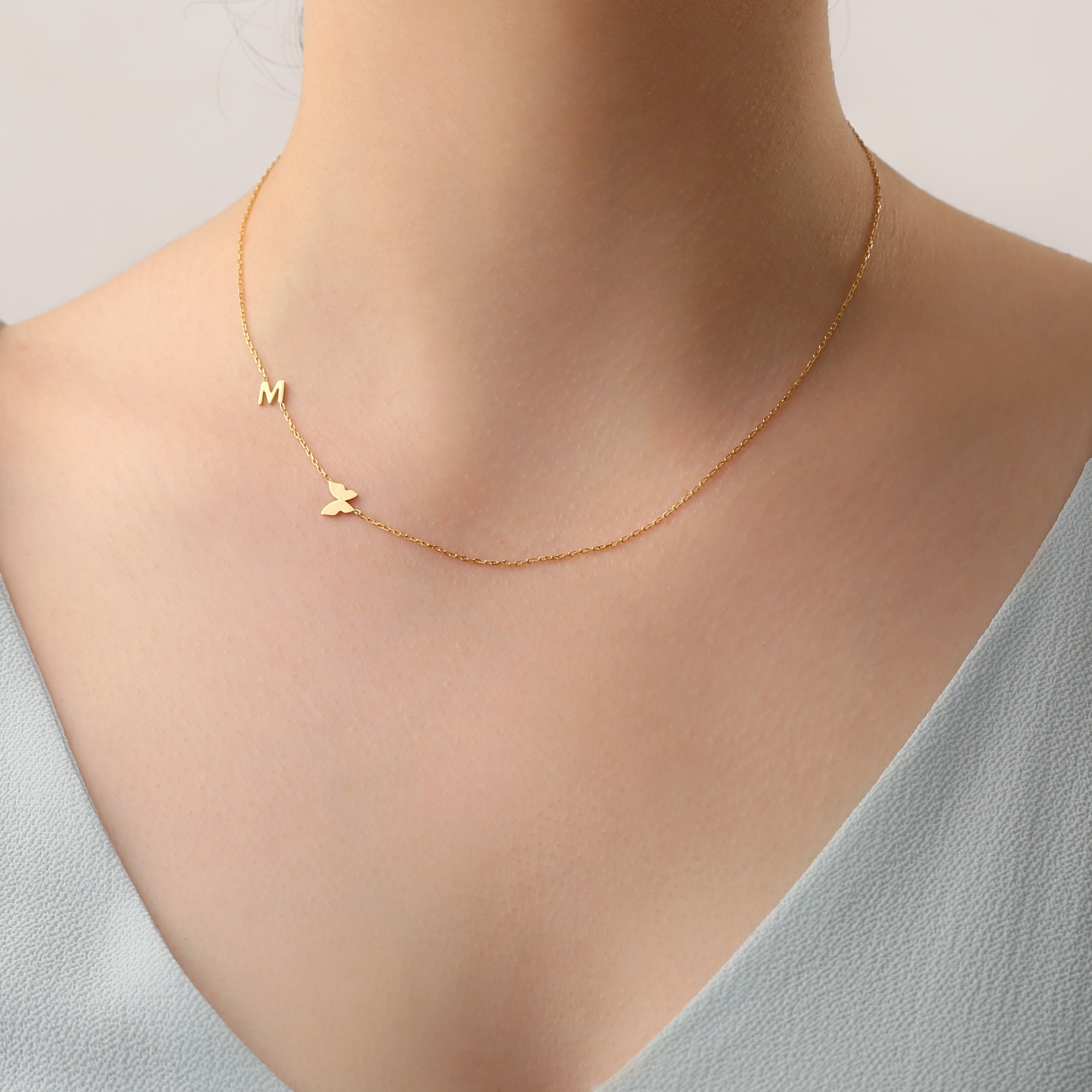 Gold Initial Necklace Sideways Custom 