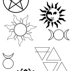 sun moon earth air fire water symbols lotus pentagram