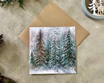 Pack of 5 Scandinavian Wonderland Christmas Cards,Winter Fairytale Christmas Cards,Snowy Christmas Forest,Nordic Christmas Cards,Norway Art