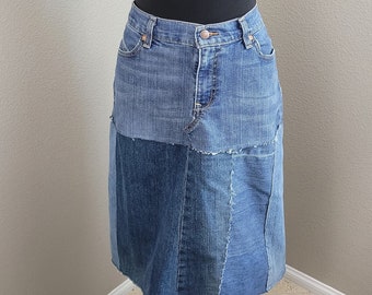 Patchwork Denim Upcycled Skirt Boho Jean Recycled | Etsy