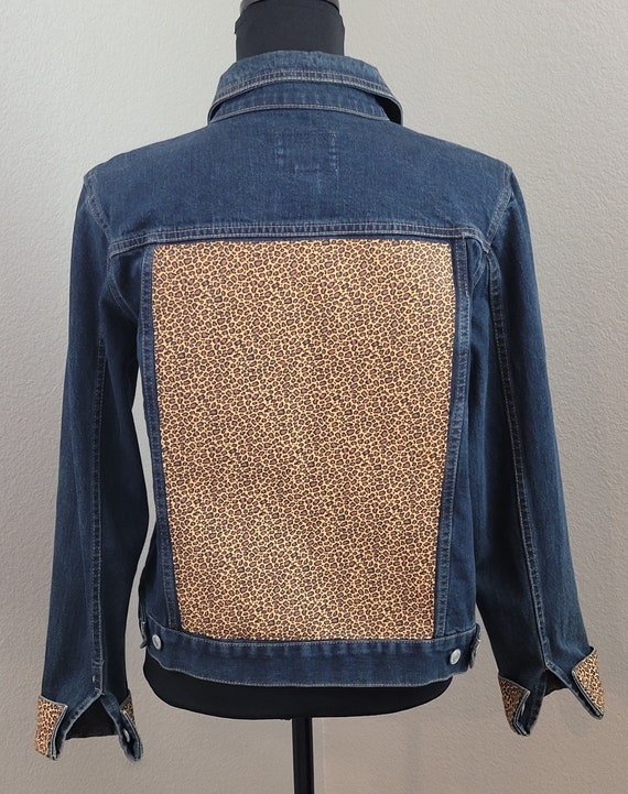 Upcycled Denim Cheetah Accent Jacket for Women LG | Etsy