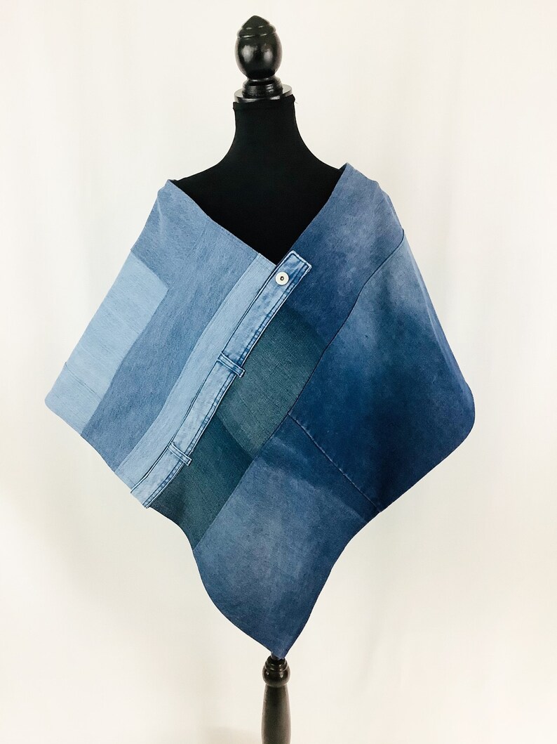 Simple Jeans Jacket Poncho Clothes Unique Jean Cape Raincoat Sturdy Poncho Handmade Patchwork Denim Poncho Upcycled