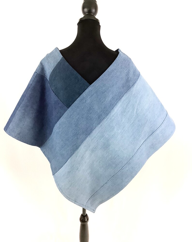 Simple Jeans Jacket Poncho Clothes Unique Jean Cape Raincoat Sturdy Poncho Handmade Patchwork Denim Poncho Upcycled