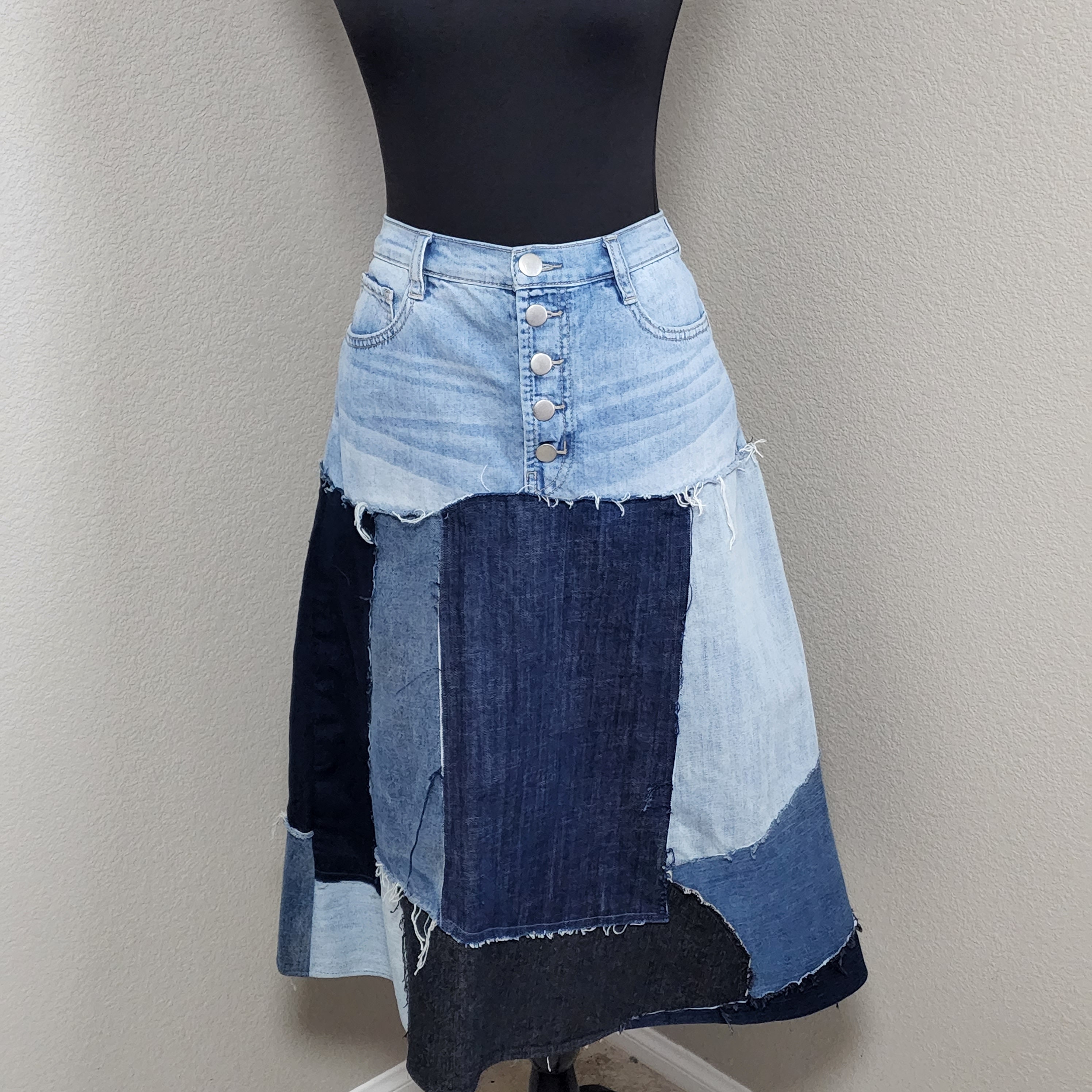 Patchwork Denim Upcycled Skirt Boho Jean Recycled - Etsy
