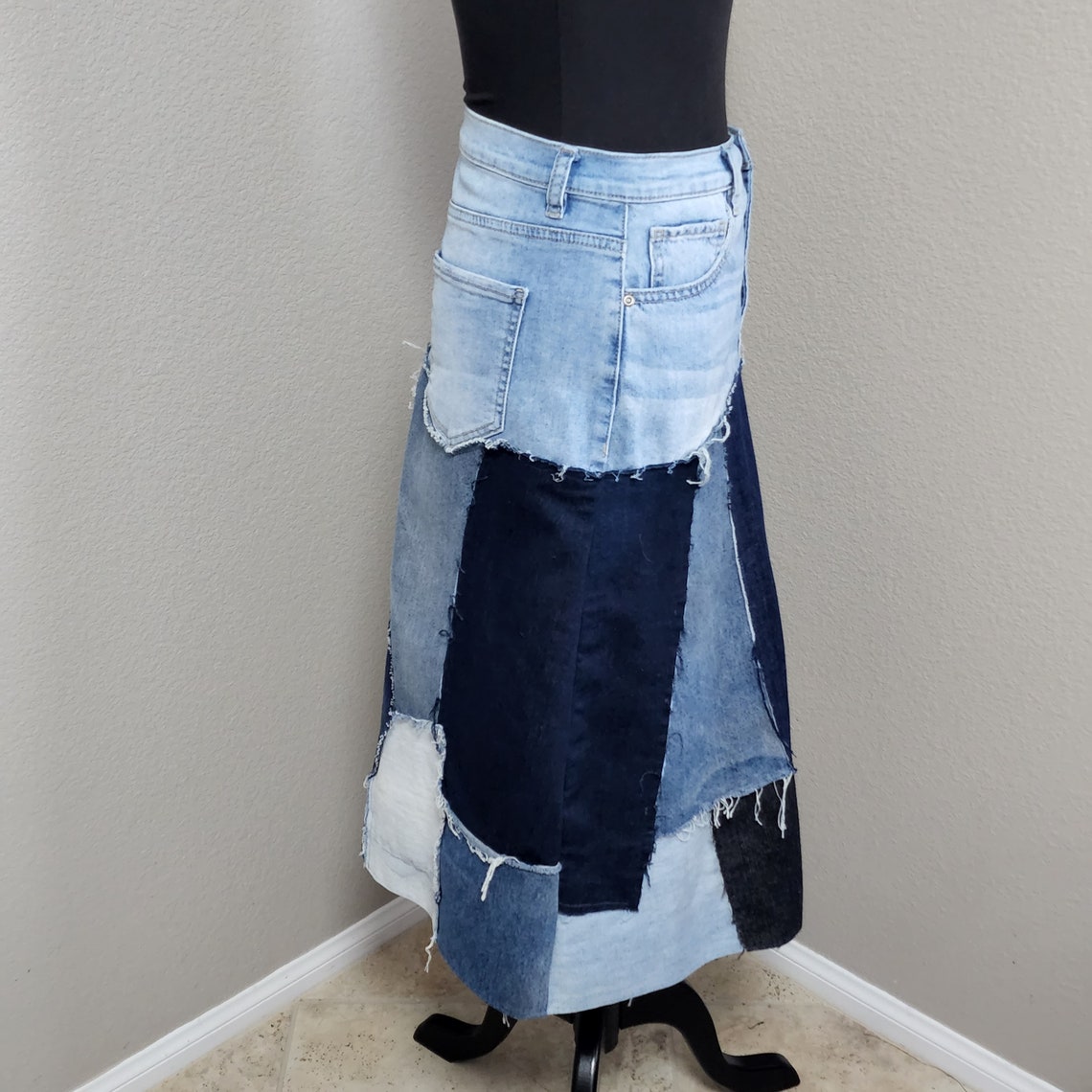 Patchwork Denim Upcycled Skirt Boho Jean Recycled - Etsy