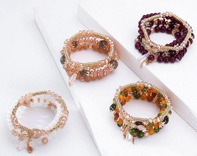 Crystal Charm Beaded Bracelet Set
