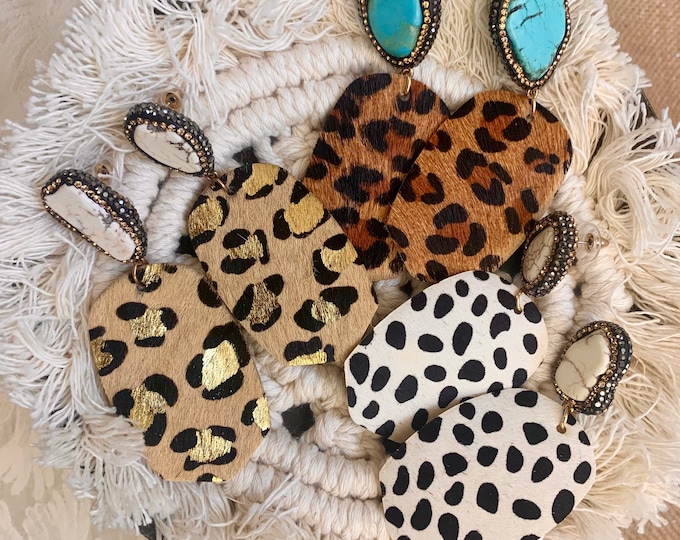 Cowhide & Stone Dangles