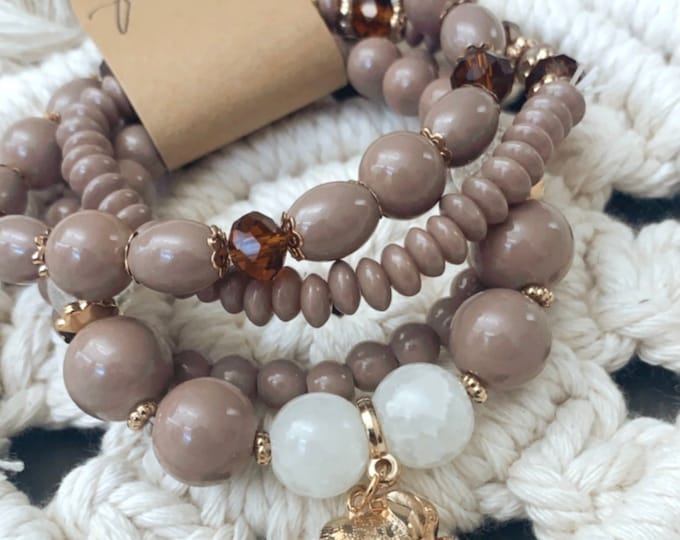 Beaded & Elephant Charm Bracelet Set