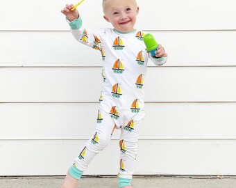 Back zipper one piece pajamas SAILBOAT