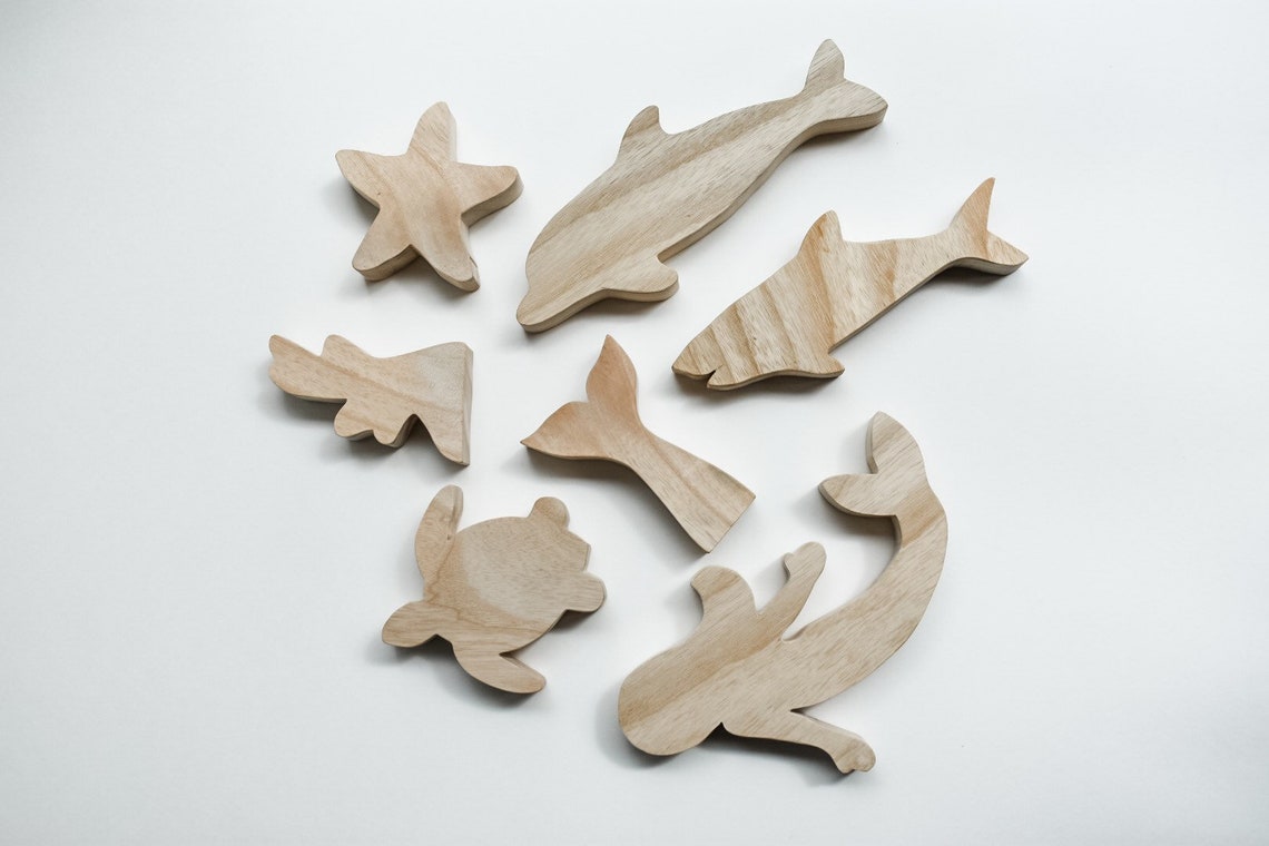 Ocean creatures set of 7 wood ocean creatures wooden Etsy