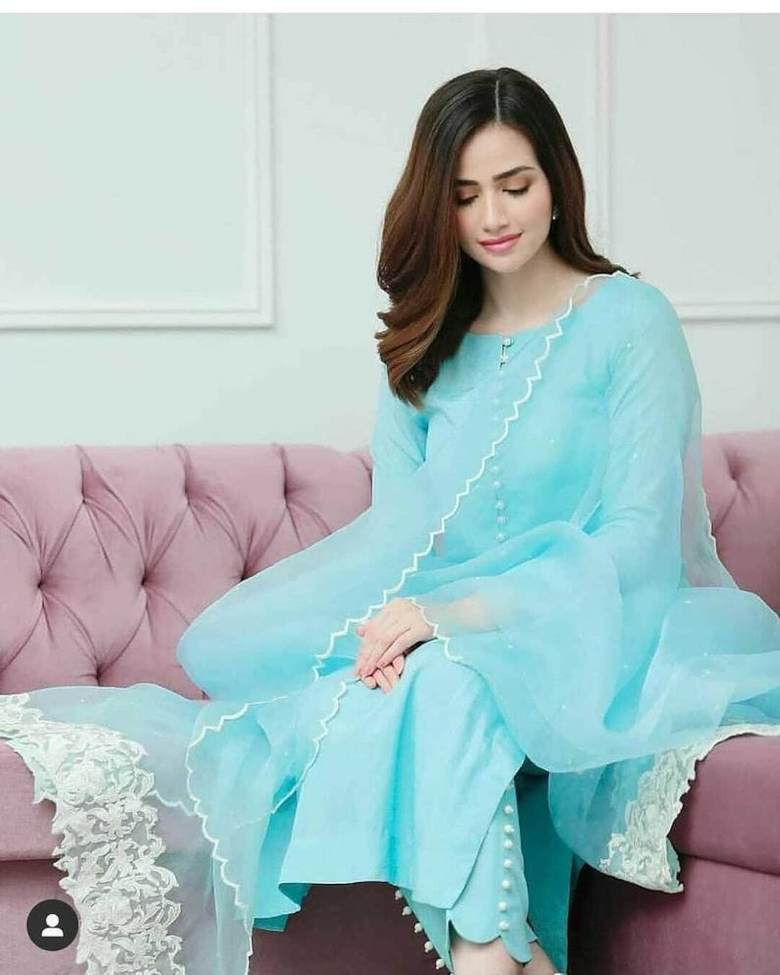 Women Pakistani Designer Dupatta Salwar Kameez Indian Ethnic Etsy plain-fabric-suit-designs-new-collection-2022-latest-plain-suit
