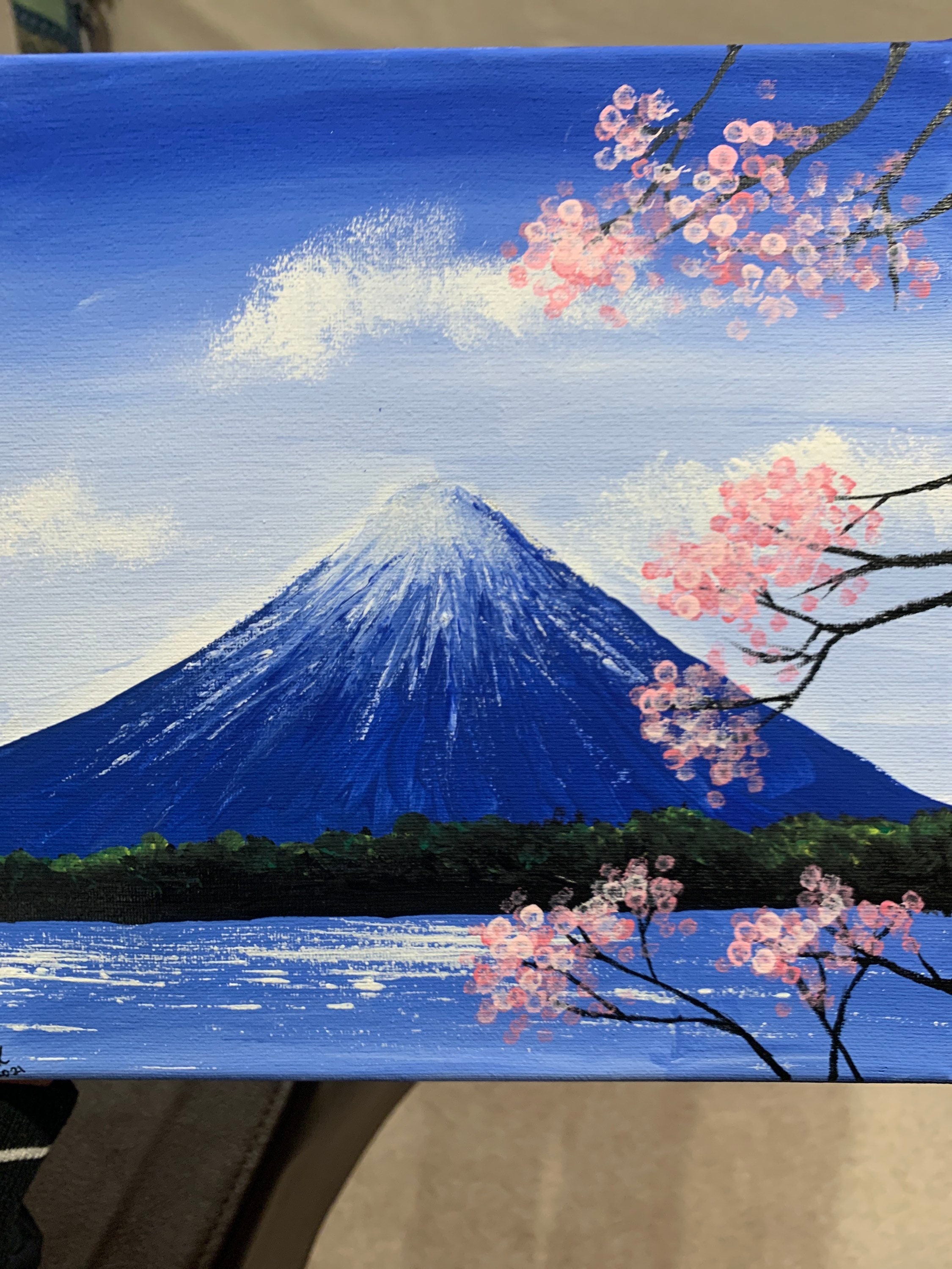 Mount Fuji Painting with cherry blossoms | Etsy