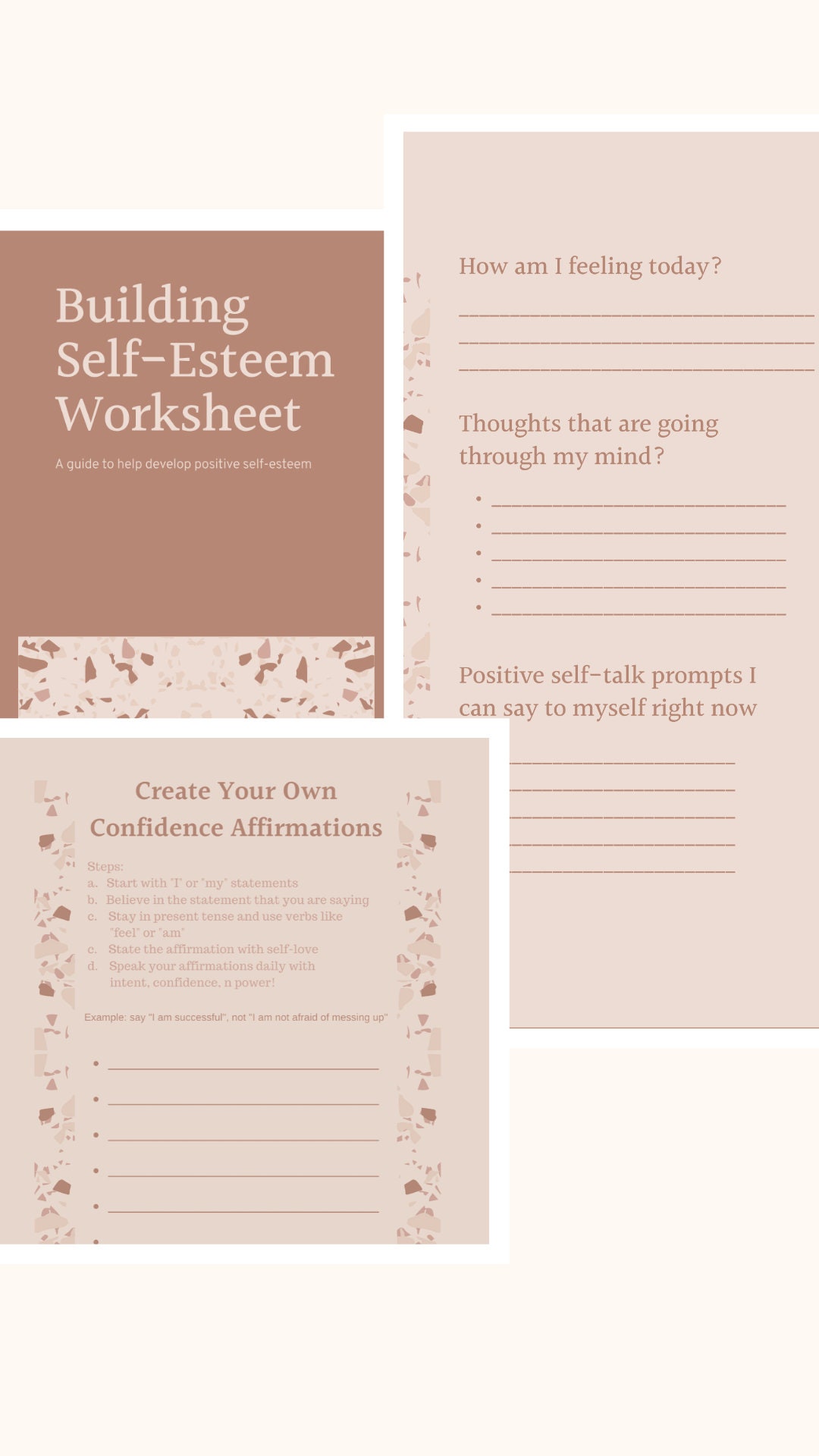 building self esteem worksheet guide pdf fillable etsy
