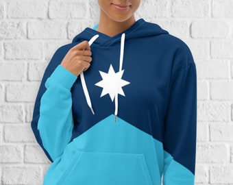 Sudadera con capucha y bandera de Minnesota: azul marino, azul claro, blanco y estrella del norte.