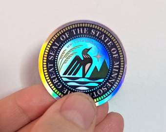 Minnesota State Seal Sticker with Loon - Holographic Vinyl with Rainbow Shimmer - 1.5 inch circle