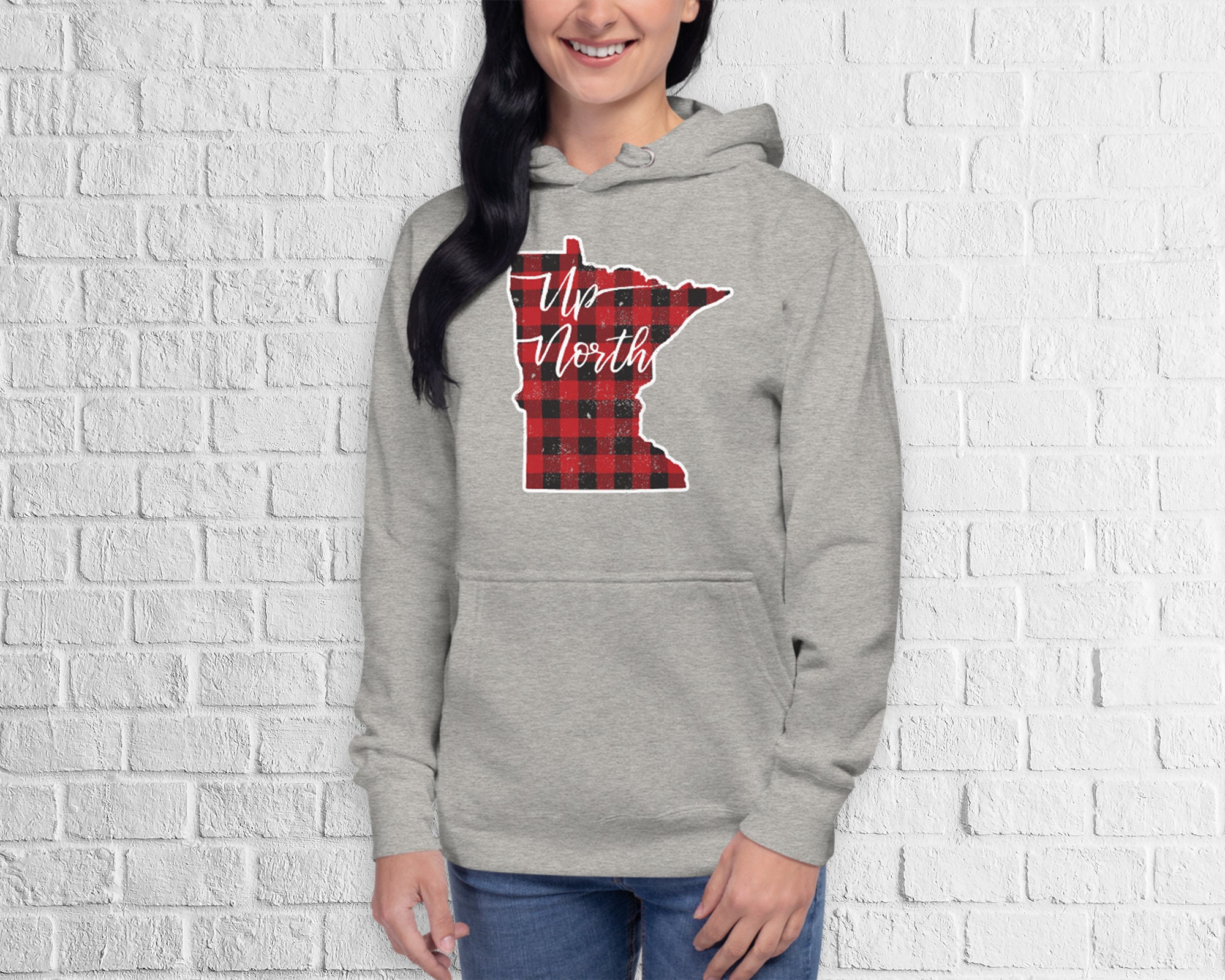 Up North Minnesota Hoodie Sweatshirt Buffalo Plaid Red and - Etsy