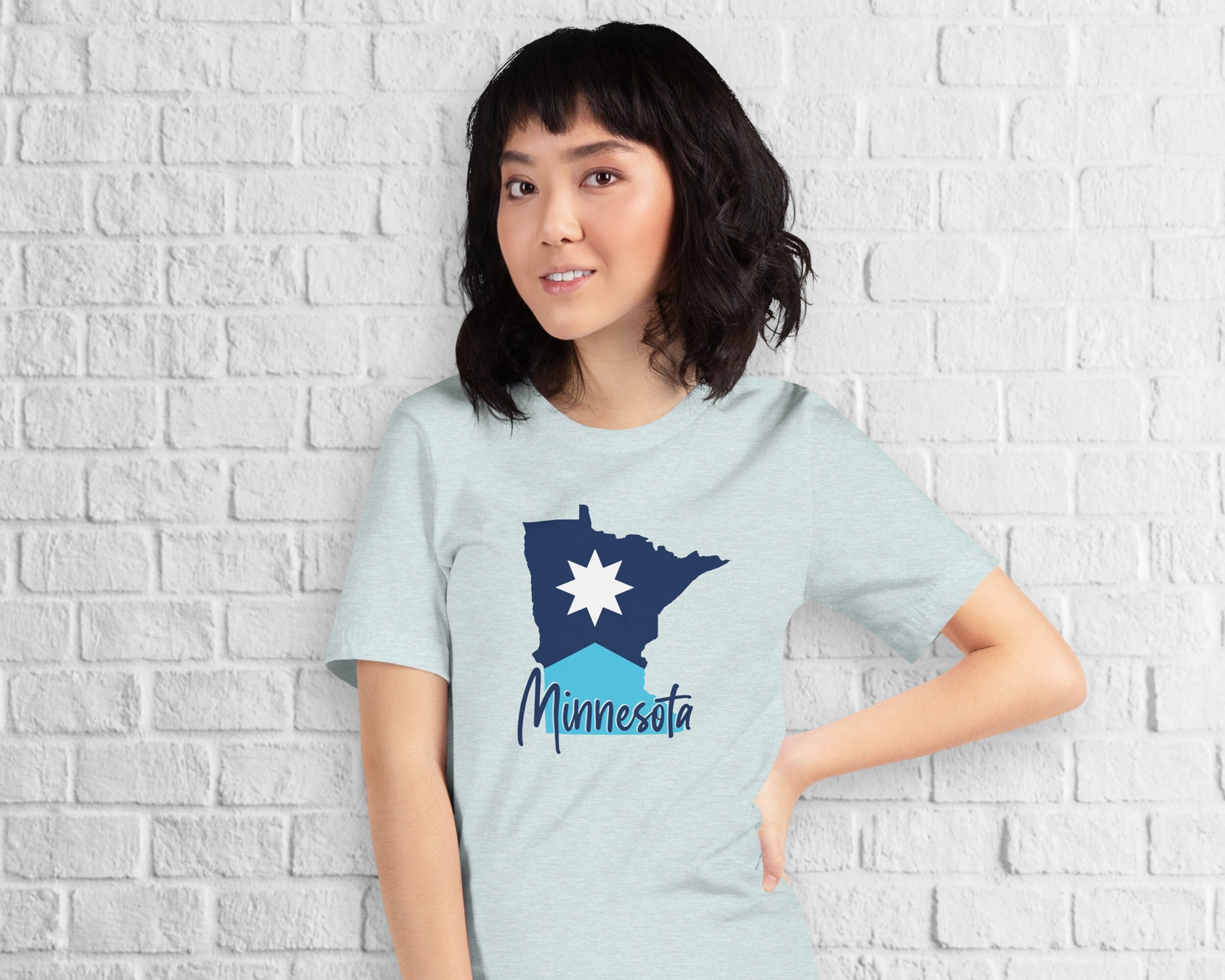 Minnesota Flag T-Shirt - State Outline - Brush Script Lettering