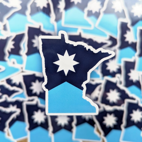 Minnesota Flag Sticker - New Blue Flag with White Star of the North - 2 inch tall - White or Metallic Vinyl