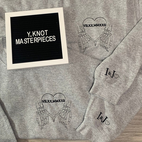 Embroidered Anniversary Sweatshirt, Roman Numerals Hoodie, Anniversary Gifts For Couples, Initial On Sleeve Sweatshirt, Valentines Gifts