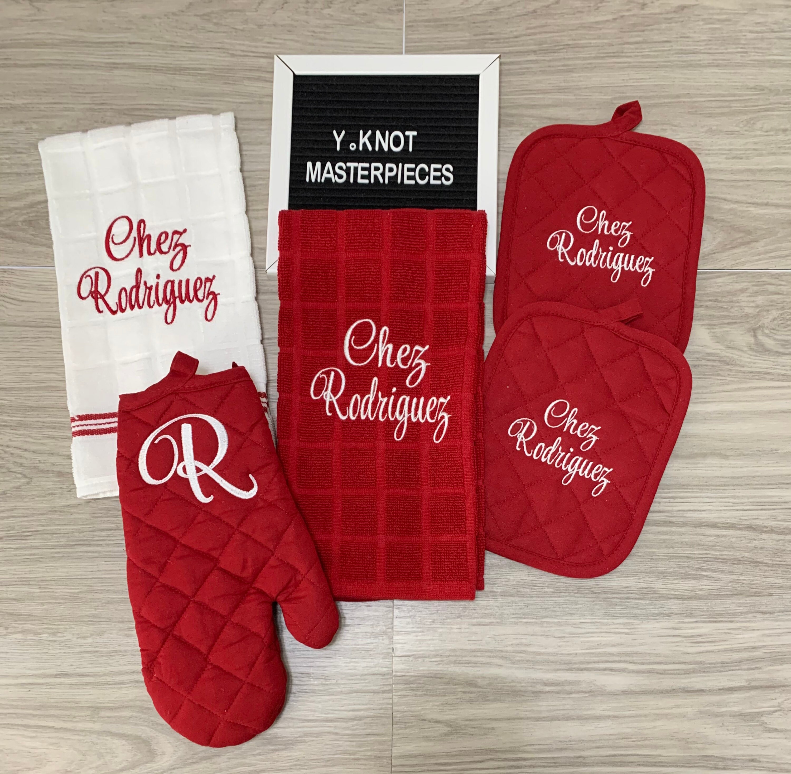 Personalized Embroidered Kitchen Towel Set 5 Pieces Kitchen Etsy