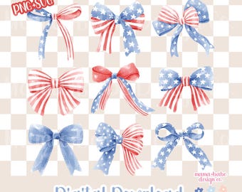 PNG SVG Bandera estadounidense 4 de julio Lazo Coquette // Lazos de moda preppy para el 4 de julio Bandera estadounidense 4 de julio Lazo Coquette Moda 4 de julio