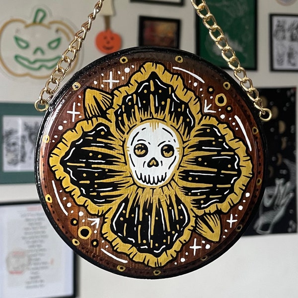 Golden Skull Flower // Occult Art // Gothic Decor