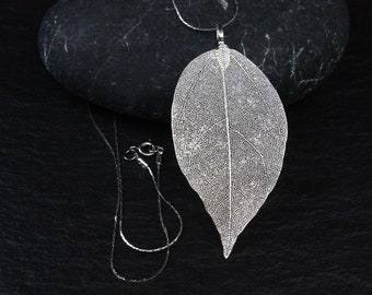 Long leaf necklace, natural jewelry, silver, leaf pendant