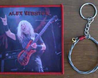 ALEX WEBSTER Bass String Keychain, Autograph Photo PATCH Cannibal Corpse