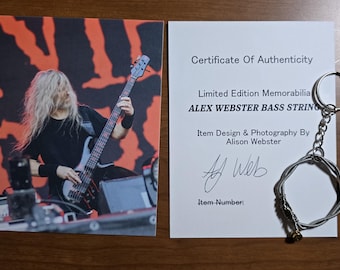 ALEX WEBSTER Cannibal Corpse Bass String KEYCHAIN & Autographed Wacken Photo Certificate Card