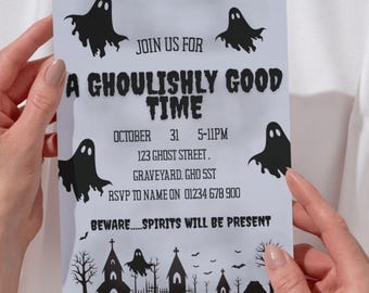 Halloween Party Invitation: Ghoulishly Spooky, Editable Canva Template (Digital Download 5x7in