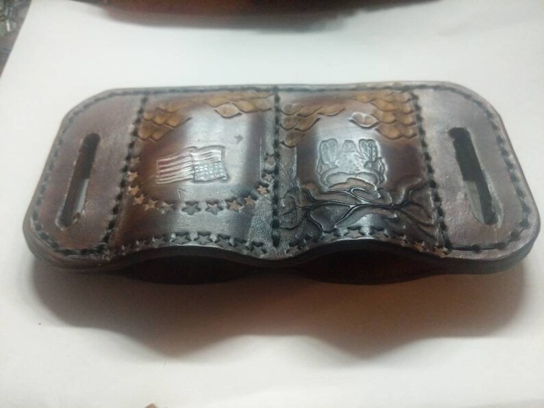 9 mm mag holder for double stack mags holds two leather american-made