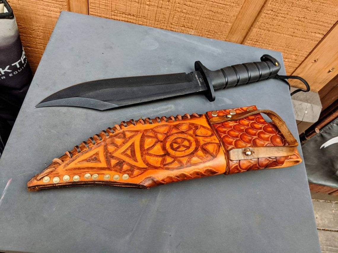Leather bowie knife sheath handmade handtooled fits 10 to 10 Etsy