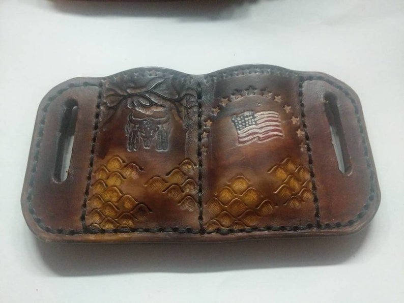 9 mm mag holder for double stack mags holds two leather american-made