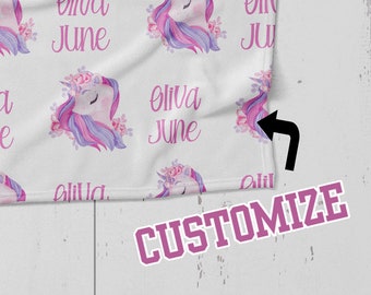 Name Blanket - Unicorn - Name Personalized Blanket with Multiple Styles and Sizes