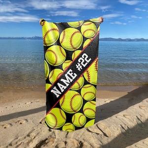 Softball Stripe Towel - Custom Beach/Bath Towels - two sizes - senior gift - travel ball - summer softball - Choose your colors