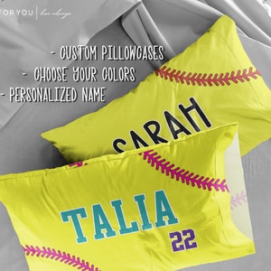 Customizable Softball Pillowcase - Two Sizes - All colors can be customized - Softball Laces - Softball Theme Room - Travel Pillow